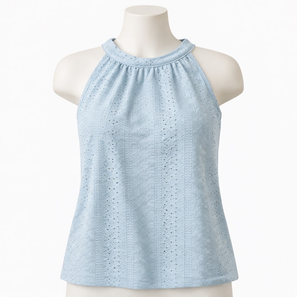 SHEIN Light Blue Eyelet Halter Top S